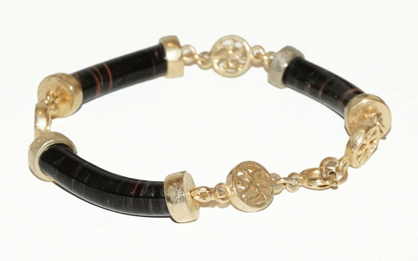 Chinese Gold-plated Black Coral Sectional Bracelet w. Character Motif (BrM)#7