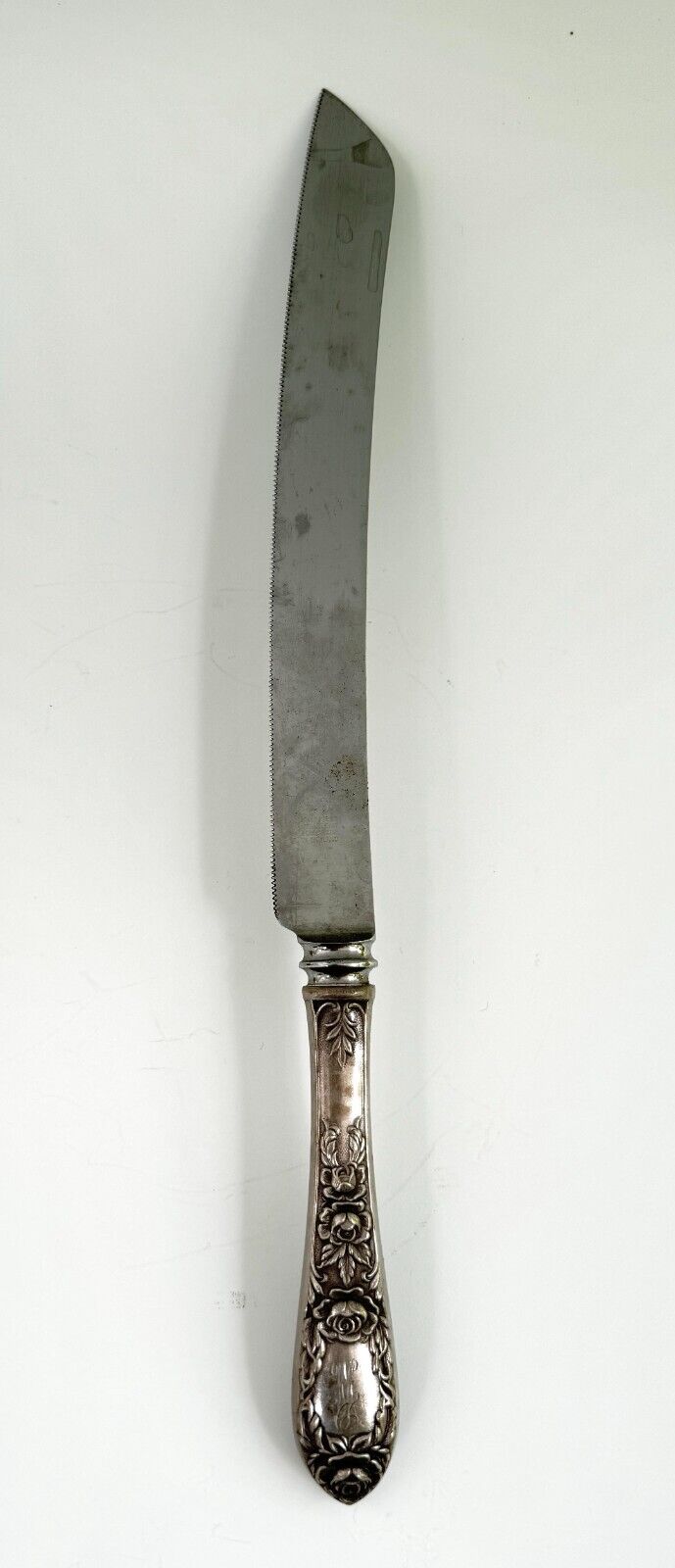 Vintage Sheffield Sterling Silver Floral Carving Knife w Monogram (WeP)