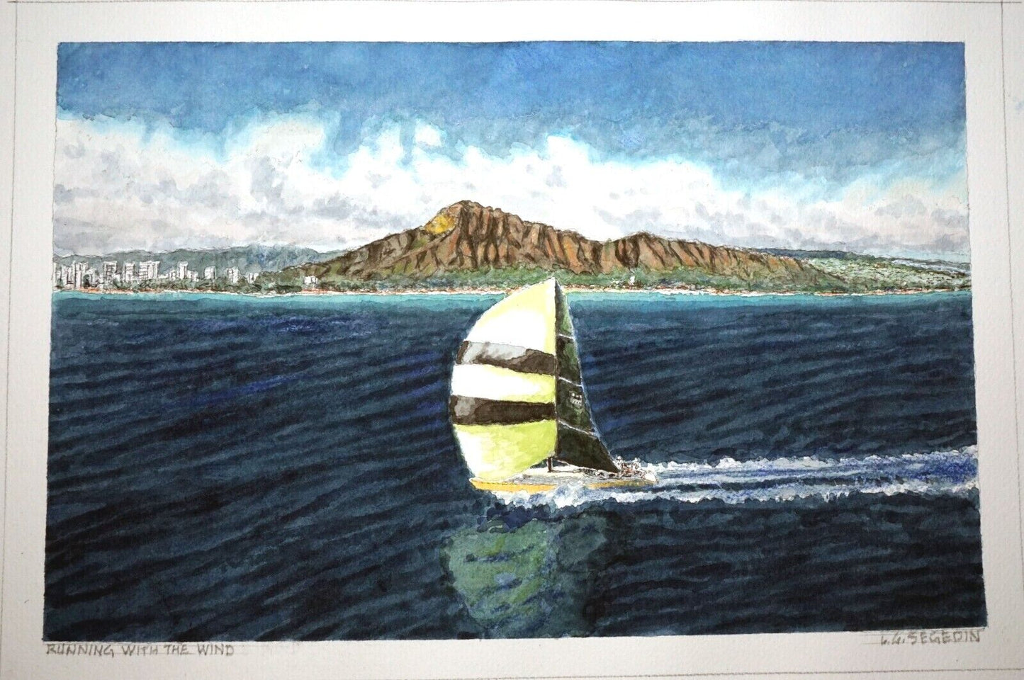Hawaii Watercolor Painting TransPac Running with the Wind by Larry Segedin #177
