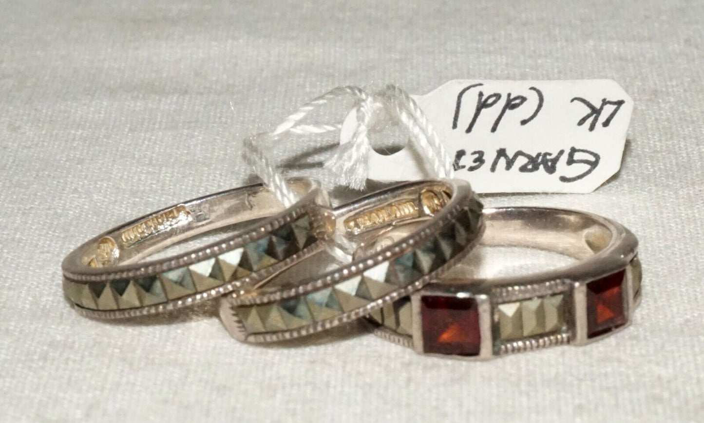 3Pc Thai Sterling Silver Rings Sz.6/6.25 Marcasite & Garnet Accents (KiL)