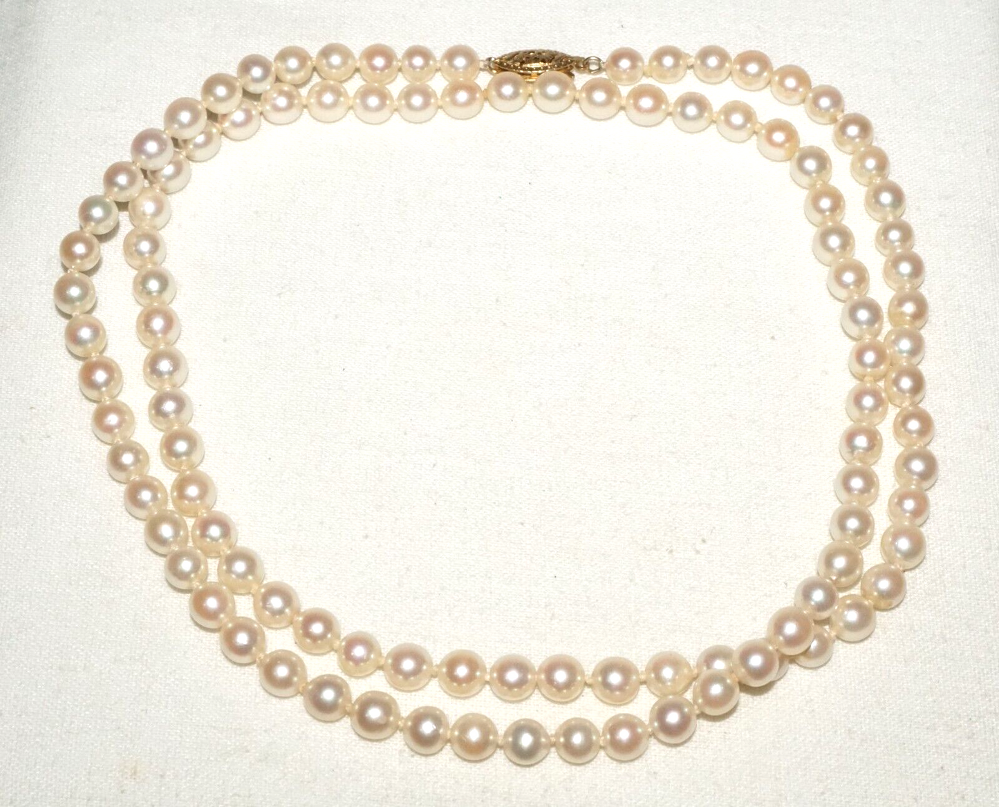 Vintage Mini Pearl Necklace w. 14k Yellow Gold Filigree Clasp (InS)L5 4th