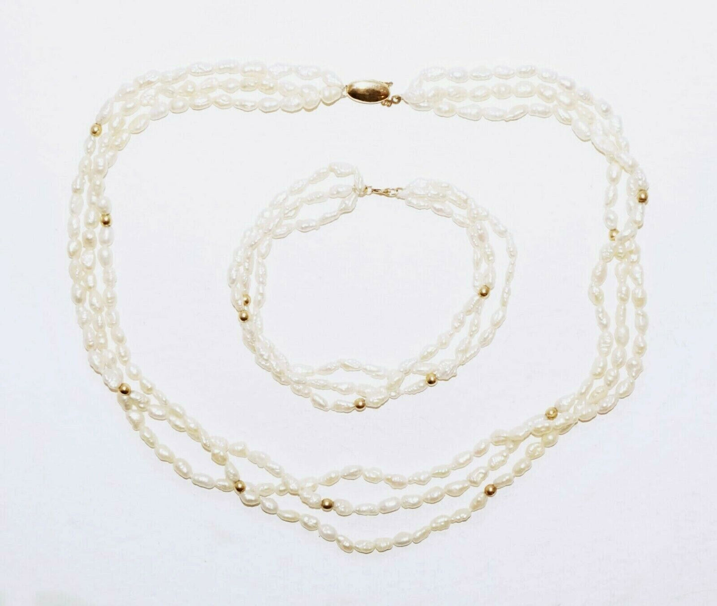2Pc 14k Yellow Gold & Baroque Freshwater Pearl Necklace & Bracelet (KaT)#27
