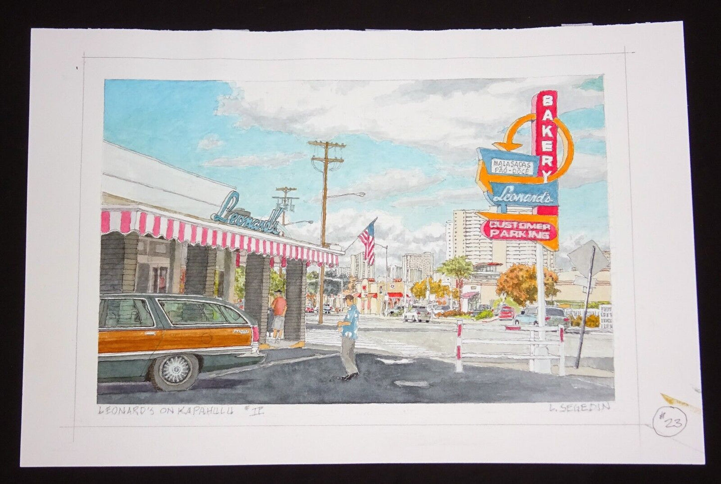 Orig. Hawaii Watercolor Painting "Leonard's Bakery Kapahulu II" by L Segedin #23