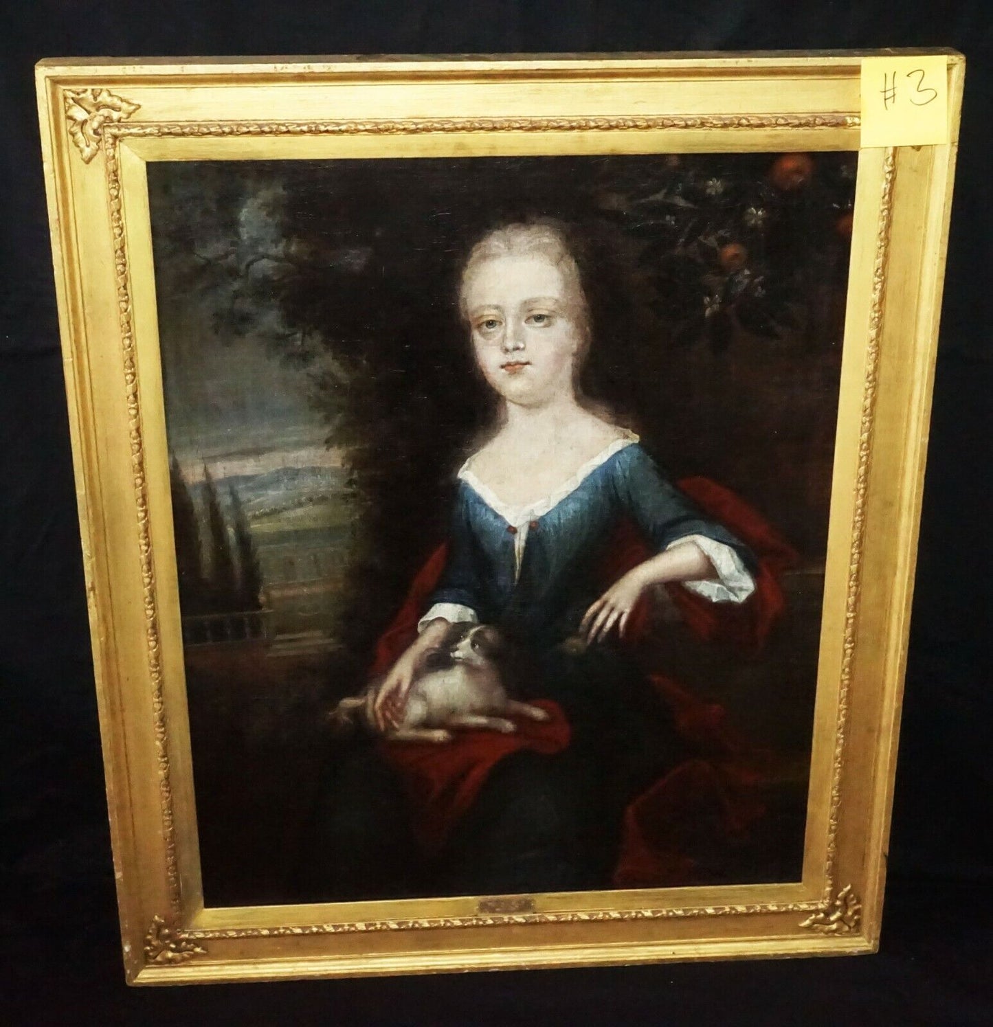 18C English Oil Painting Girl & Dog" attributed Willem Verelst (1704-1752)(***)