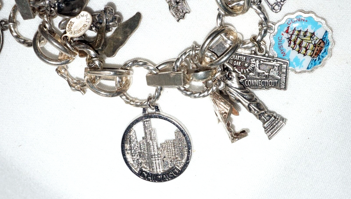 Vintage Sterling Silver Charm Bracelet w. 24x World & Travel Charms (BrM)#6