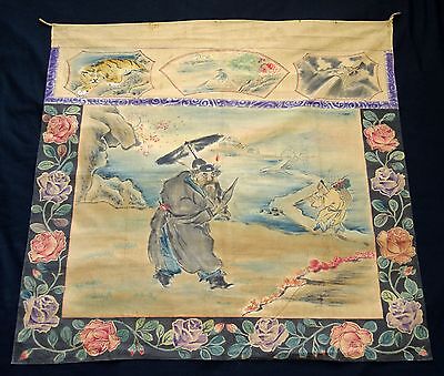 1920s Chinese Cotton Altar Cloth Folk Painting Zhongkui Motif (Eic) IC