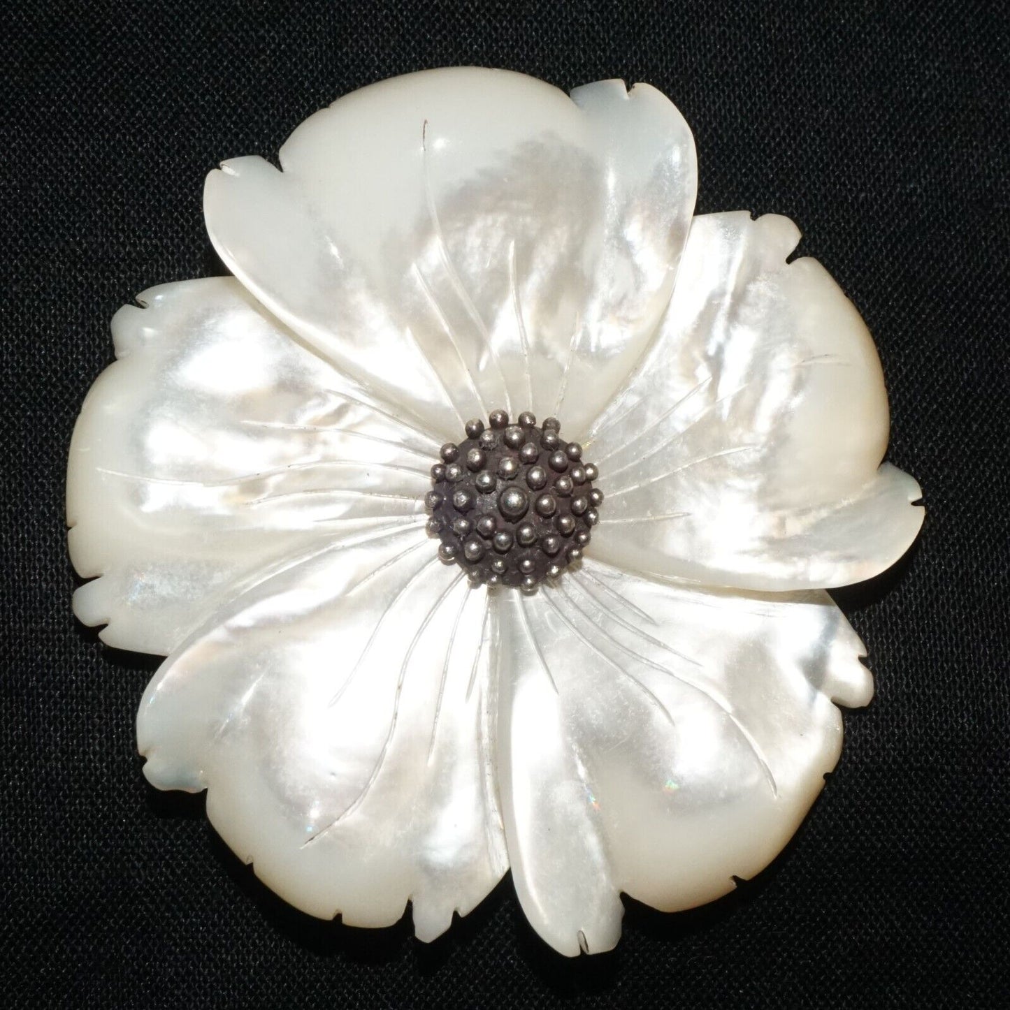 Vintage Sterling Silver Mother of Pearl Flower Motif Brooch Stephen Dweck (PaS)