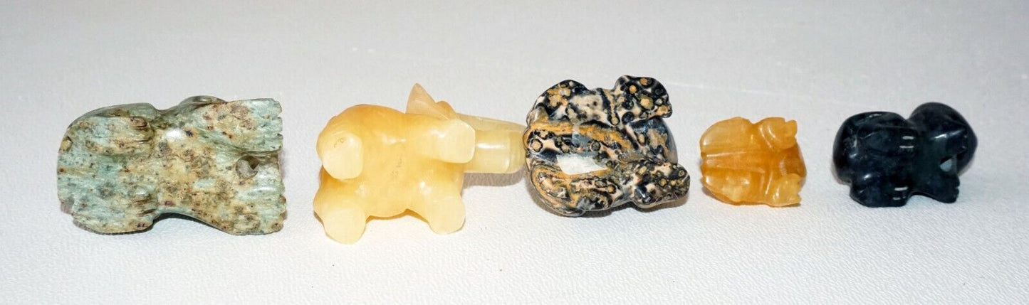 5Pc Chinese Jade & Hard-stone Carved Animals Toads, Frogs, Elephant (DeL)#9a
