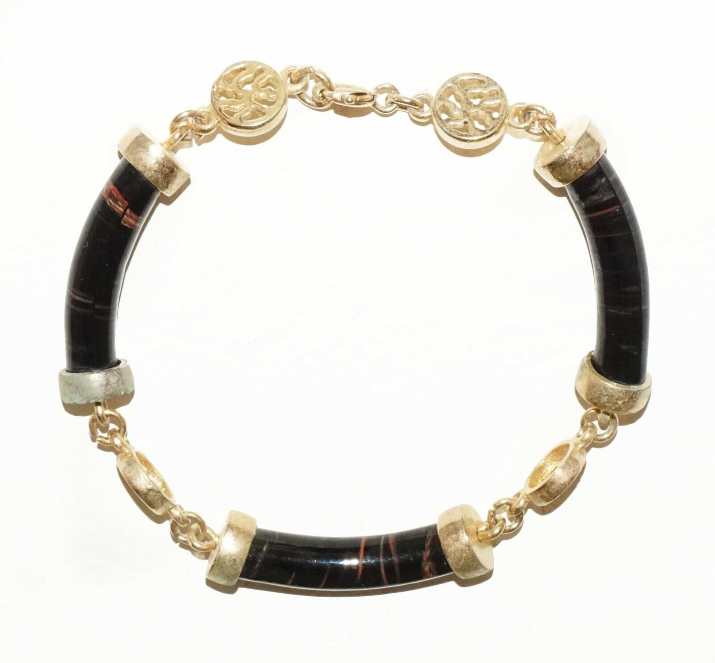 Chinese Gold-plated Black Coral Sectional Bracelet w. Character Motif (BrM)#7