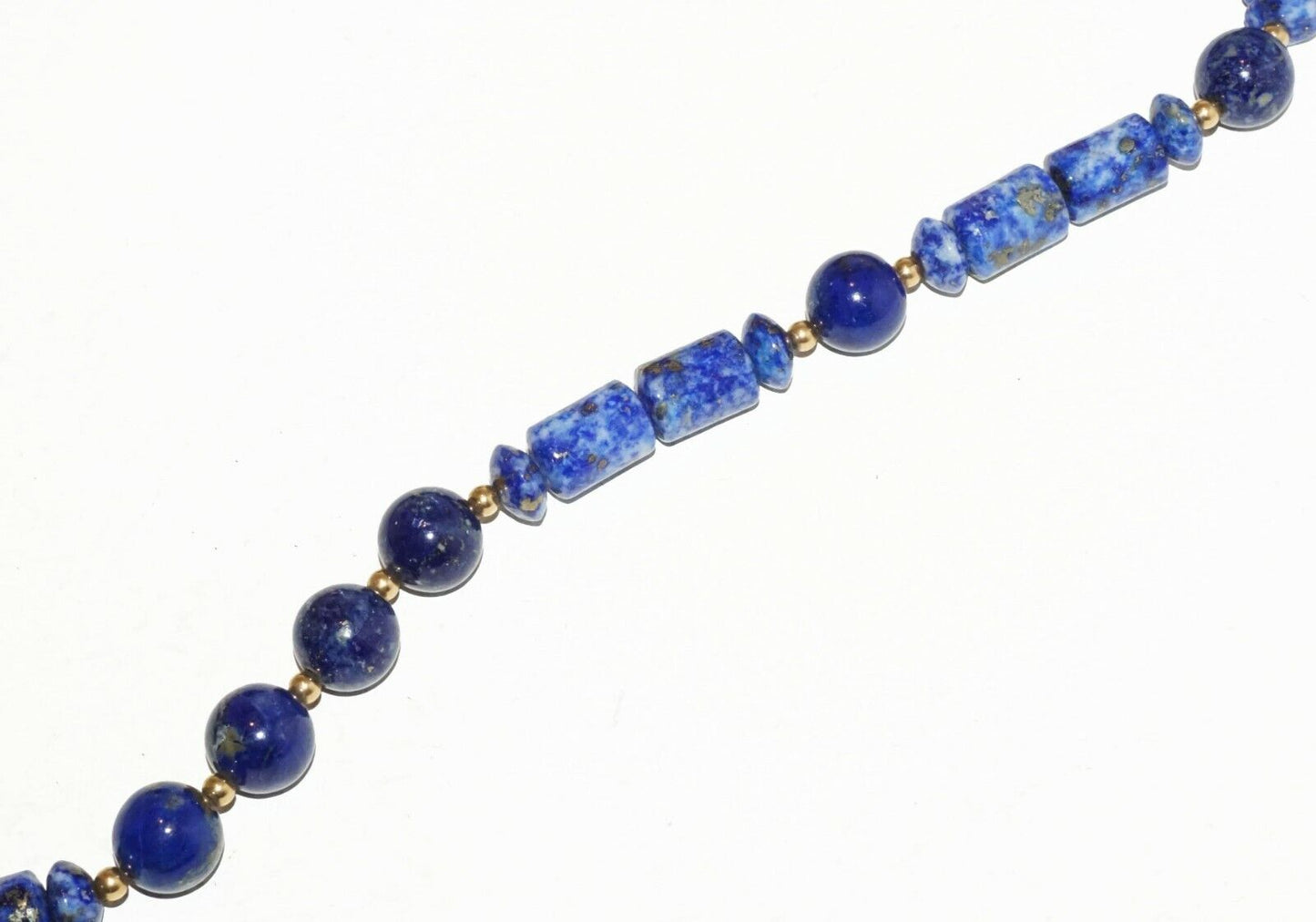 Chinese Lapis Lazuli Bead Necklace & Bracelet w. Plain & Carved Beads (HaY)#19