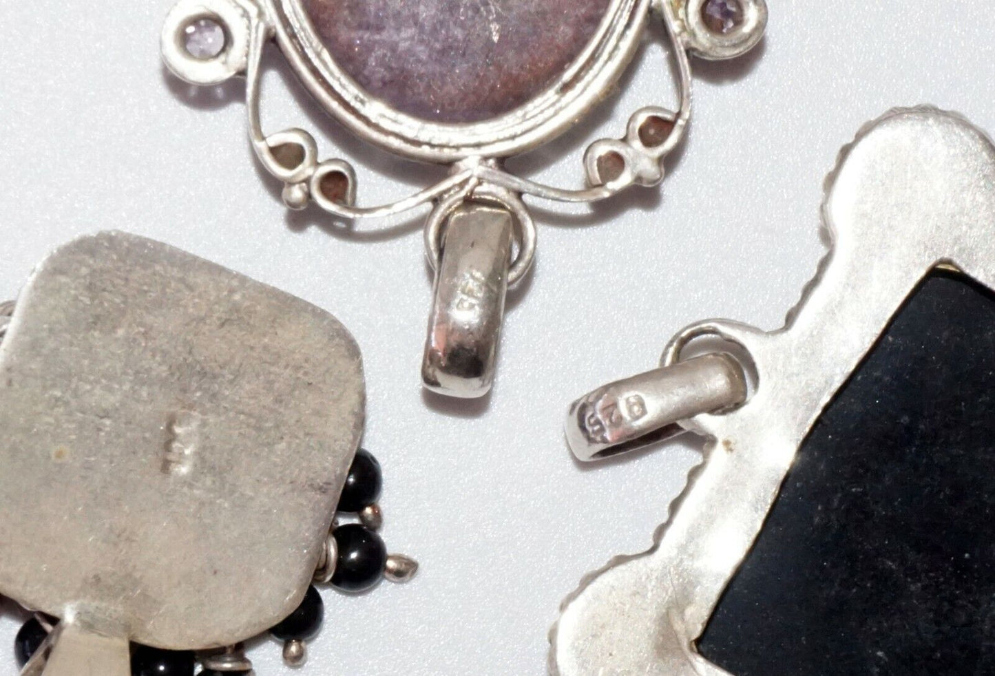 4Pc Vintage Serling Silver Pendants set w. Onyx, Turmaline & others (***)15