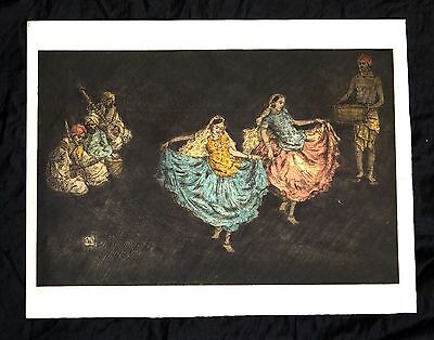 1920s English Woodblock Print "Nautch Dancing Girls" by Charles Bartlett (Jen)