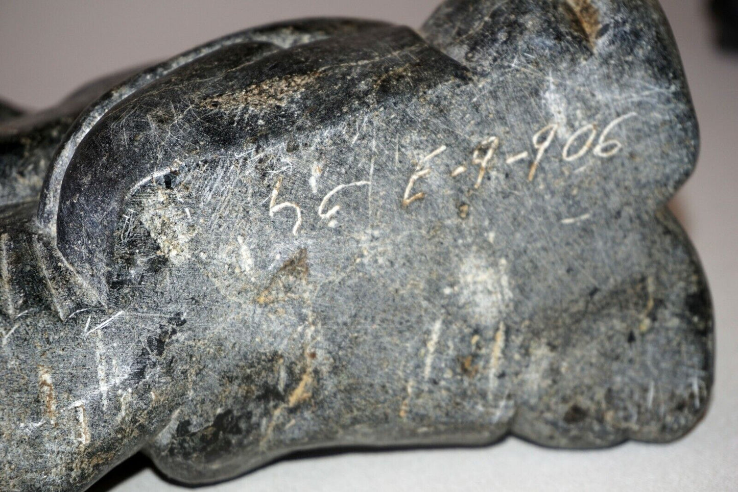 1970s Canada Eskimo Stone Carved Hunter & Walrus Sculpture signed illegibly(Kor)