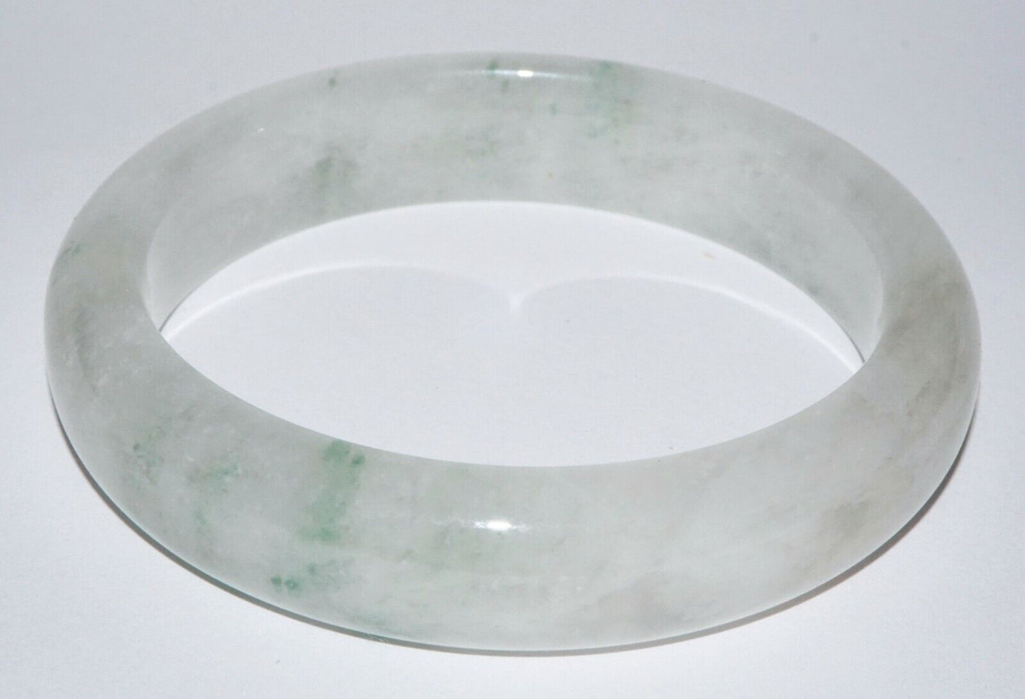 Vintage Chinese White Jadeite Jade Bangle Bracelet w. Green Accents (LeS) G3