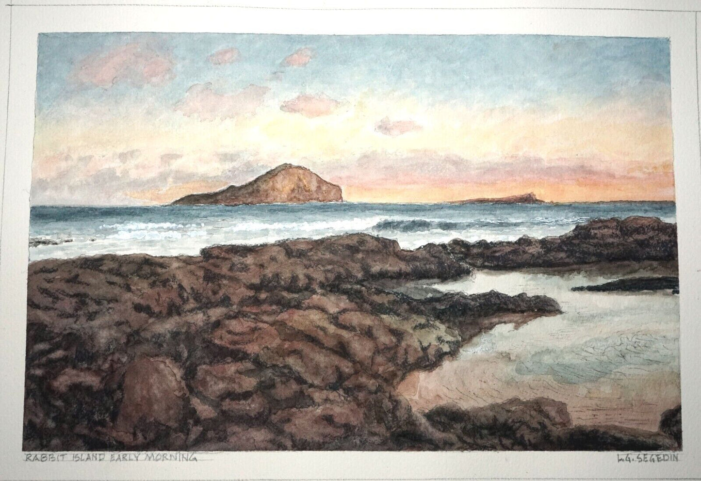 Hawaii Watercolor Diptych Painting Makapuu Rabbit Island by L. Segedin #179/80