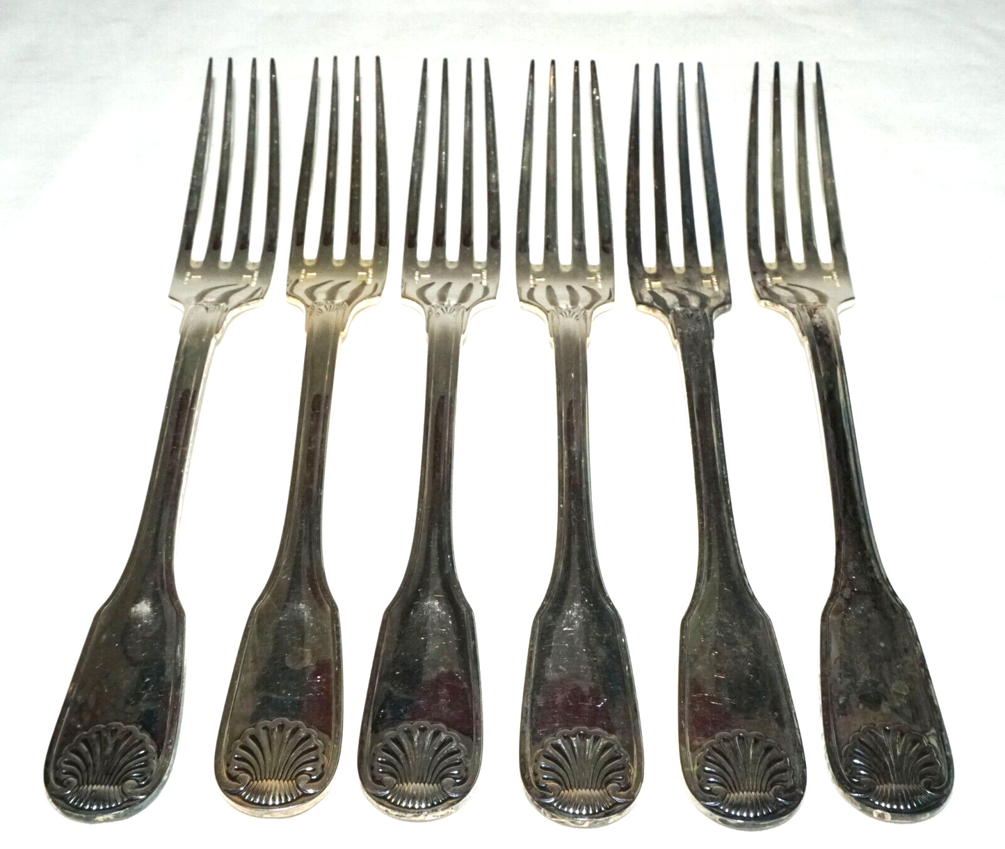 6Pc France Silver Plated Dinner Forks Lot Shell Vendome Pat Christofle (NiC) L6