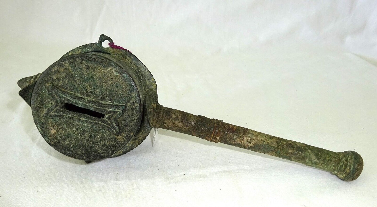 7-11C Thai Dvaravati Period Lop Buri Bronze Ritual Hand Drum (Mil)