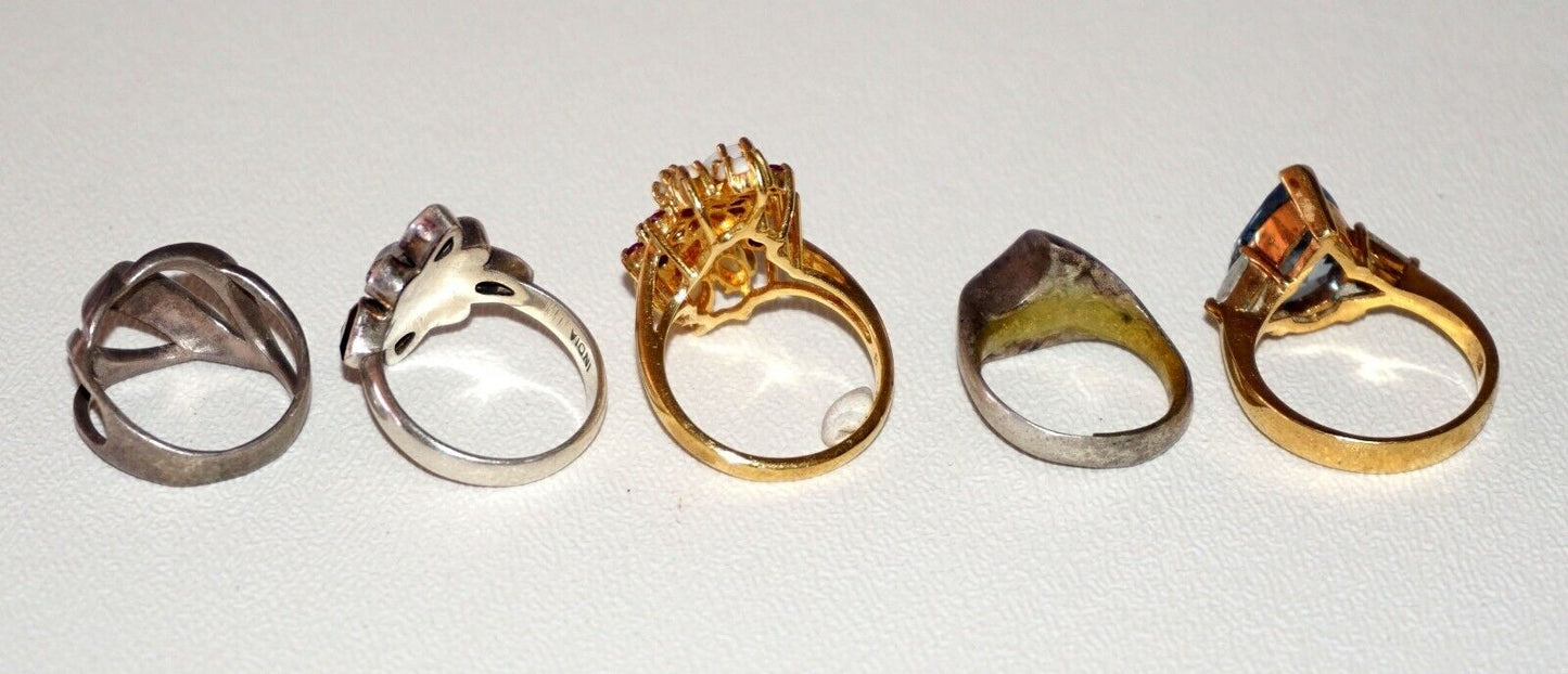 5x Sterling Silver Rings Opals Rubies Garnets Moonstone Topaz Malachite (NoN)R40