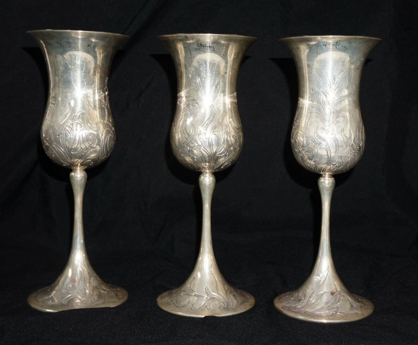 3 Pc Vtg Italian Mazzucato Cesellato A Mano Sterling Silver Goblets 1 of 2 (MaC)