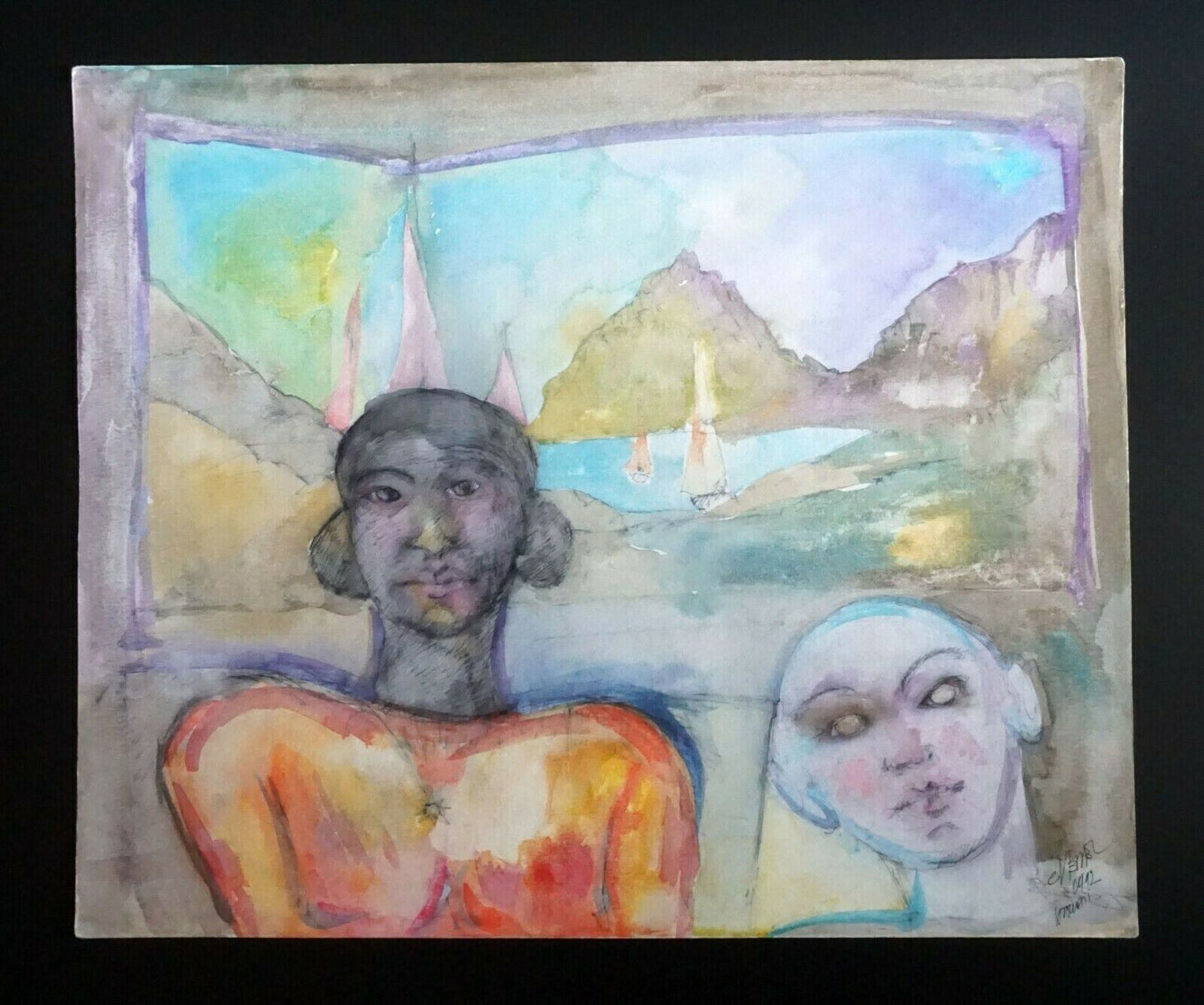 '90s France Hawaii Outsider Art WC Painting Picture Window Claude Vedel (EtJ)#45