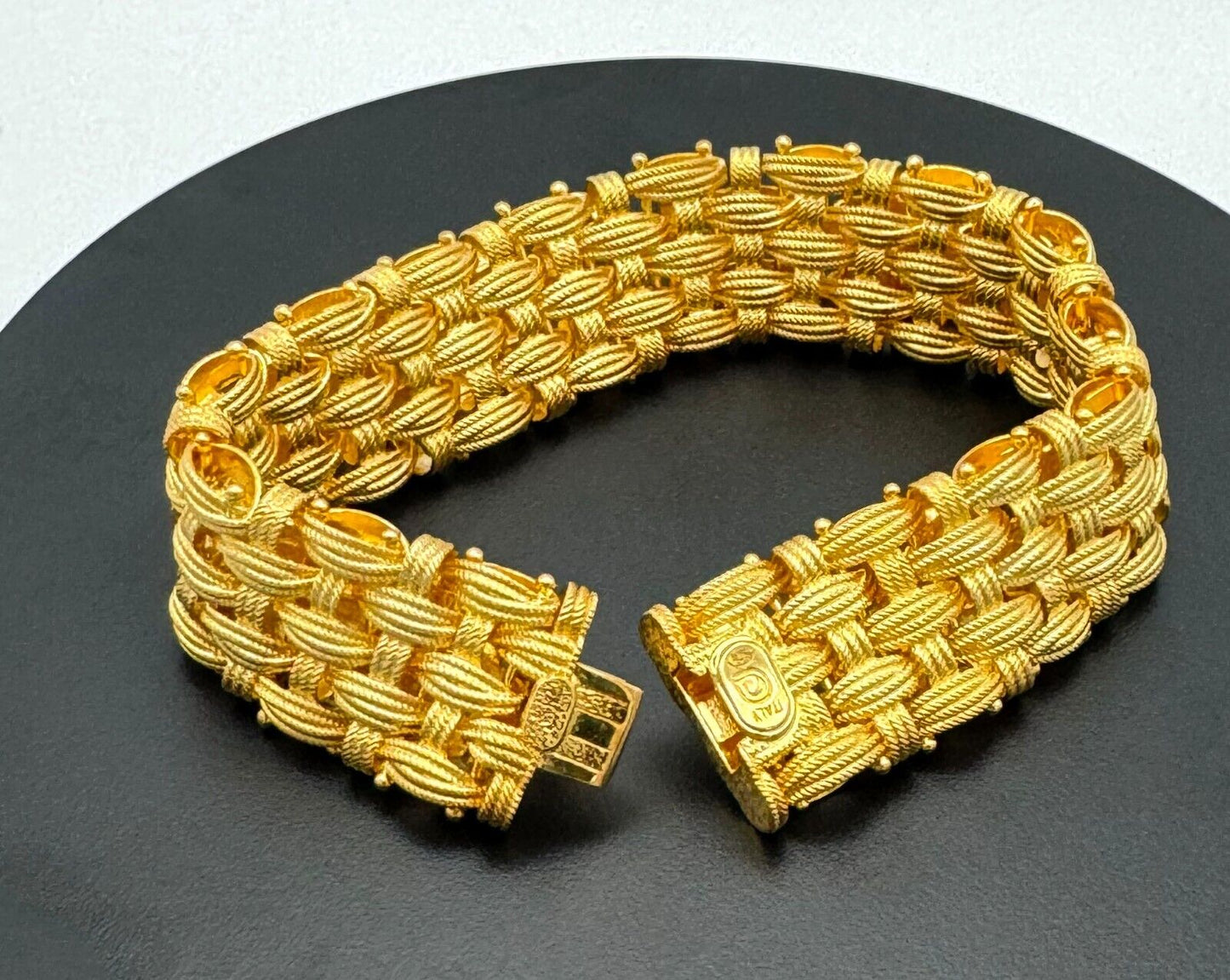Vintage Heavy Ladies Vermeil Sterling Silver Textured Woven Bracelet (McC)