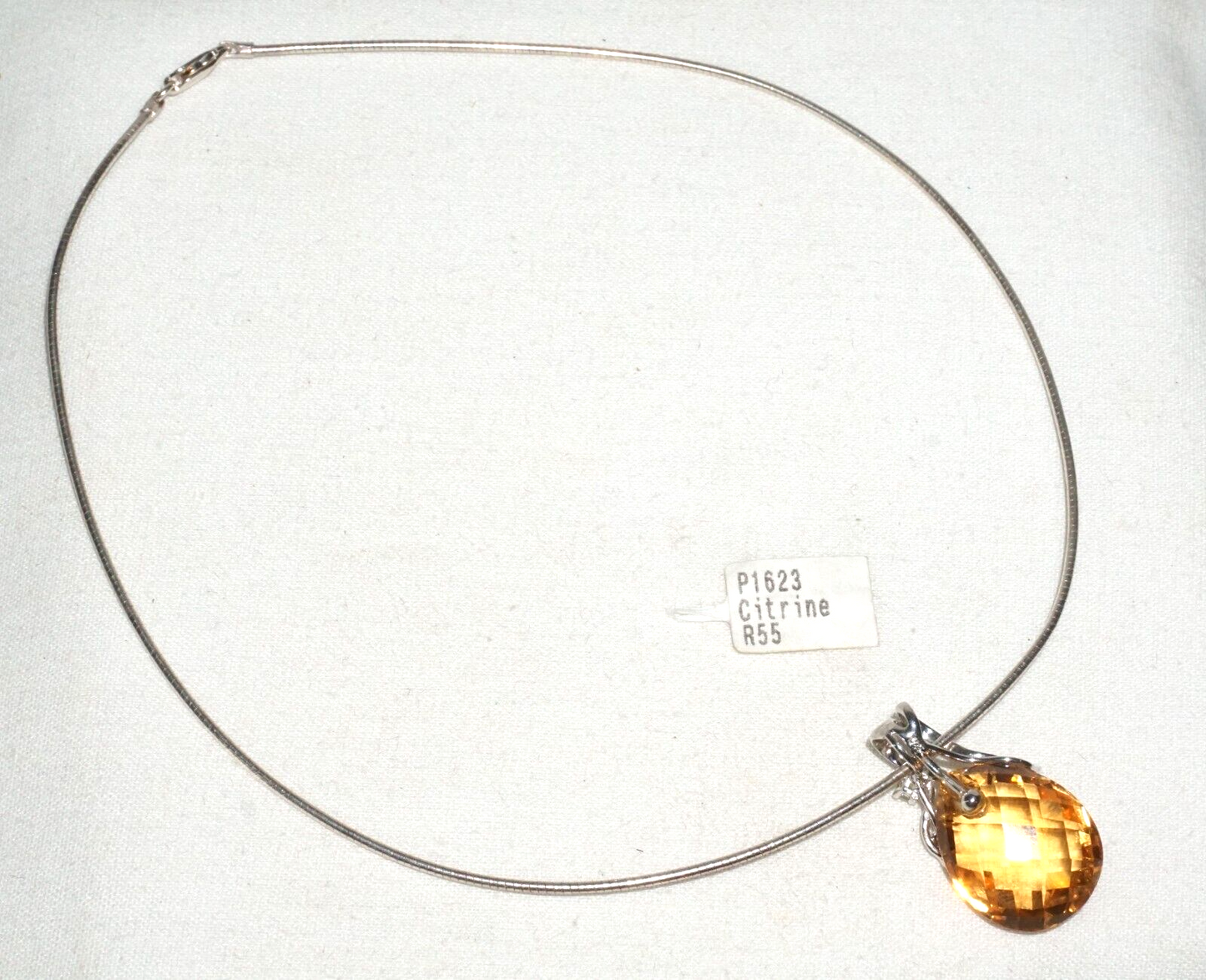 Vintage Sterling Silver Cable Choker Necklace w. Topaz & Peridot Pendant (---)