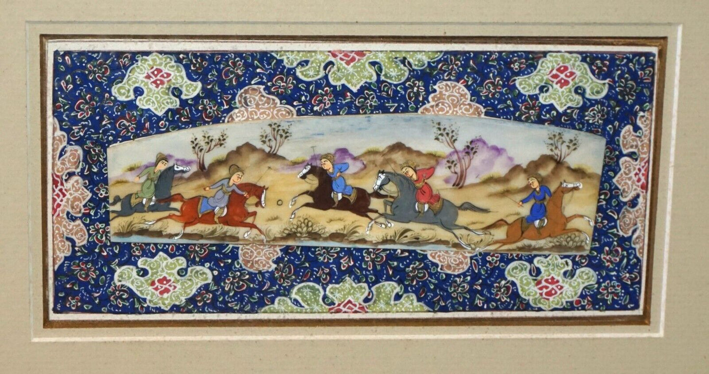 Vintage Persian Khatam Hunting Scene Hand Painted Miniature Painting (HiC)