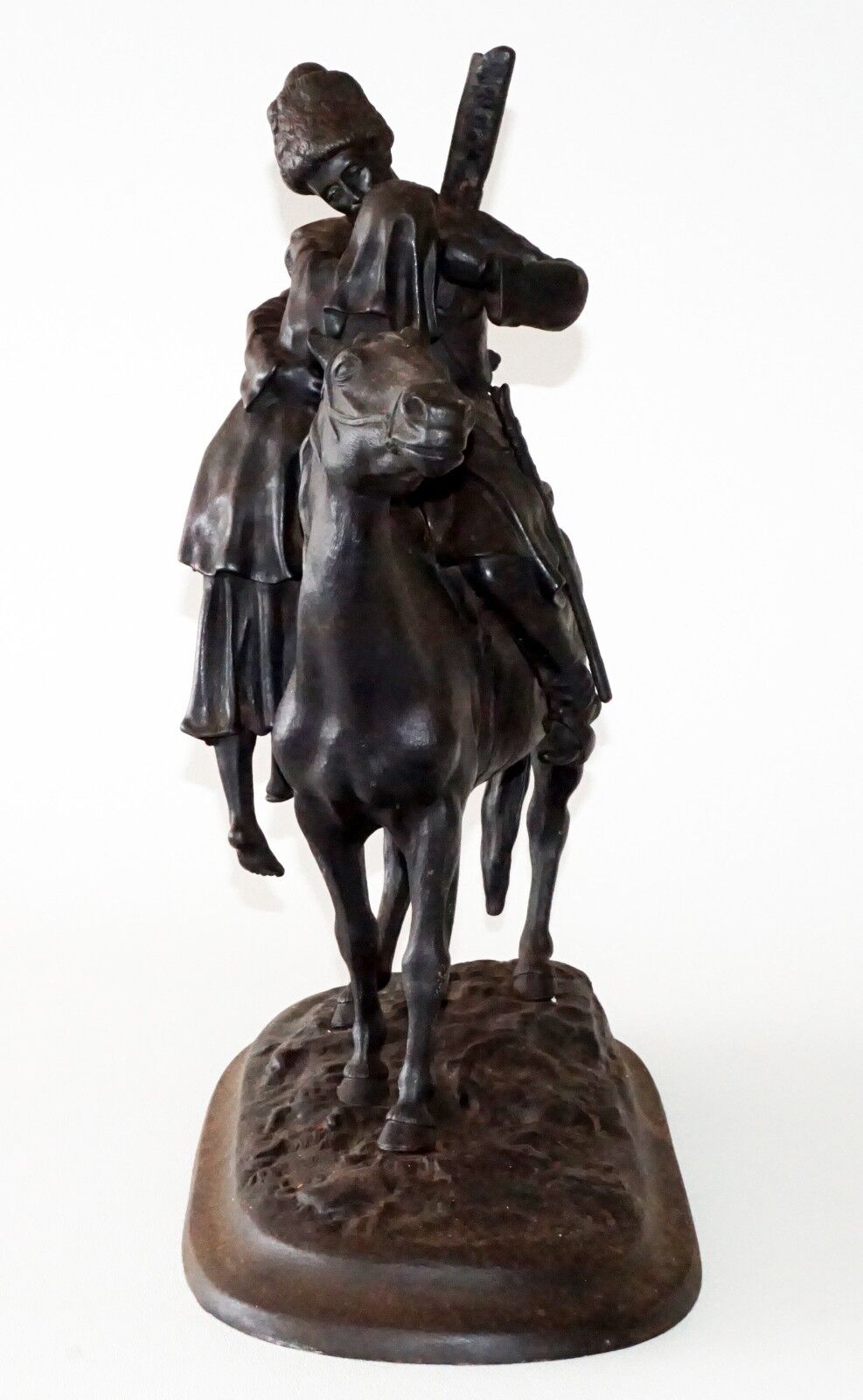 1908 Russian Pot Metal Sculpture "The Cossack Farewell" by E. A. Lanceray (***