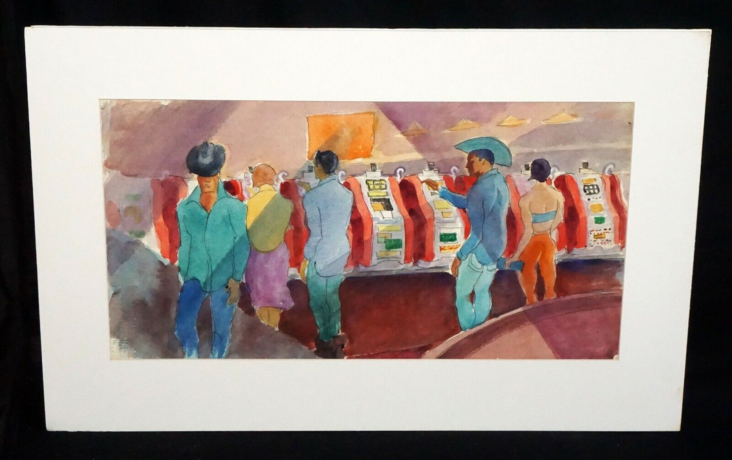 '50s Nevada WC Painting "Casino & Slots" by Robert Lee Eskridge (1891-1975)(BeG)
