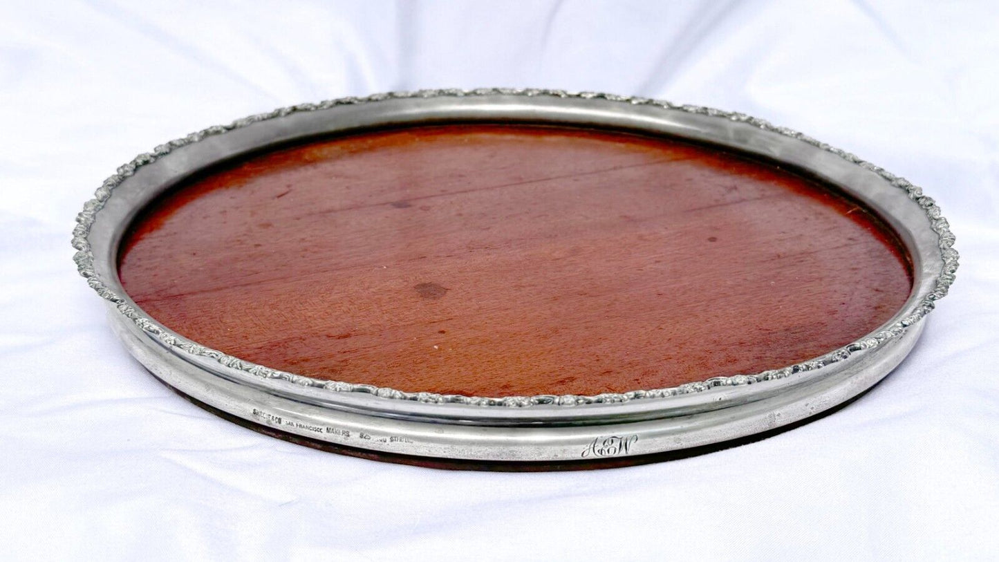 Vintage Shreve & Co San Francisco Silver & Mahogany Tray 11.25" (SmM)