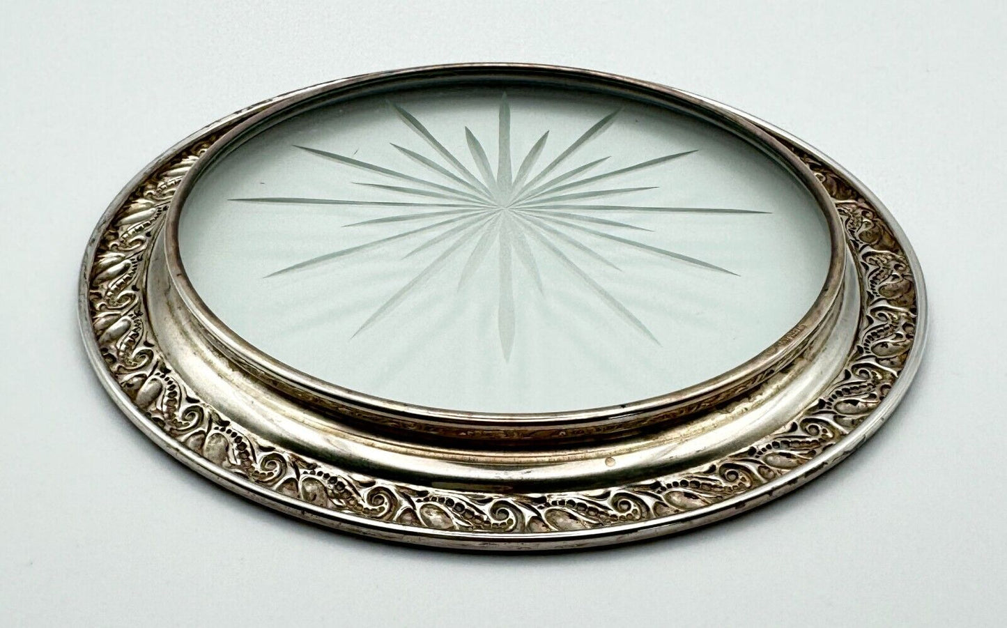 Vintage Webster Sterling Silver Rim & Glass Bottom Dish / Bottle Coaster (MiM)