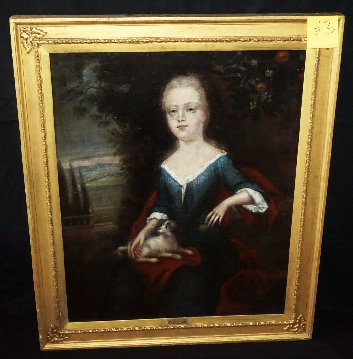 18C English Oil Painting Girl & Dog" attributed Willem Verelst (1704-1752)(***)