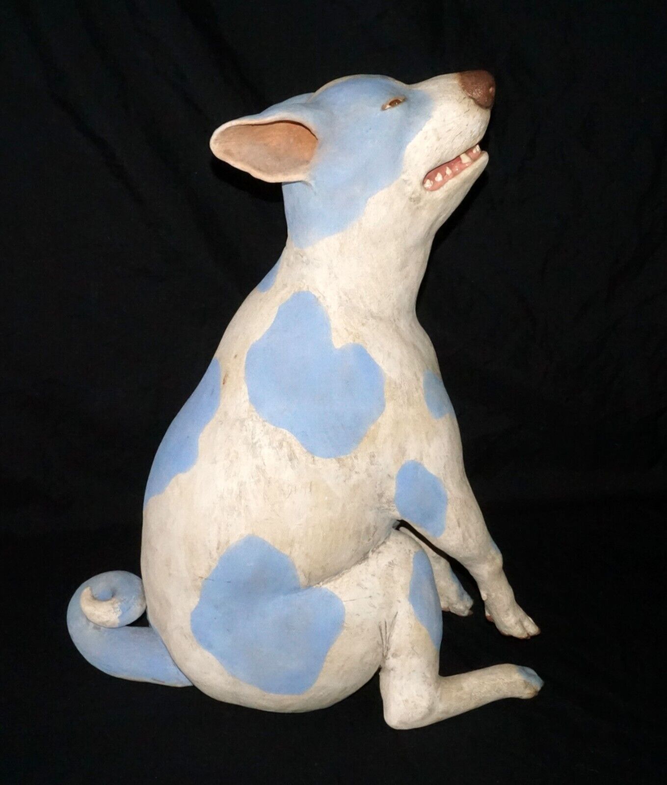 Hawaii Pottery Sculpture Blue Spotted Puppy Dog by Esther Shimazu (B.1957)(McA)