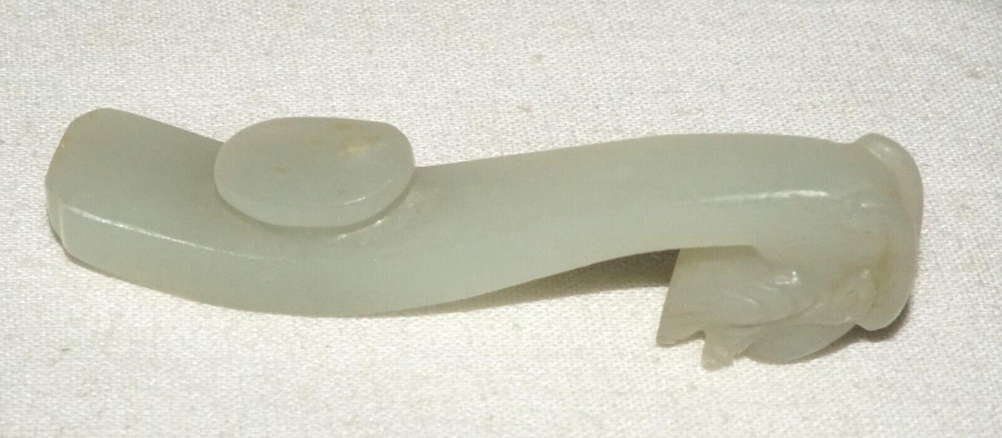 Antique Chinese Grey Green Nephrite Jade Dragon Belt Hook (UVi)#11