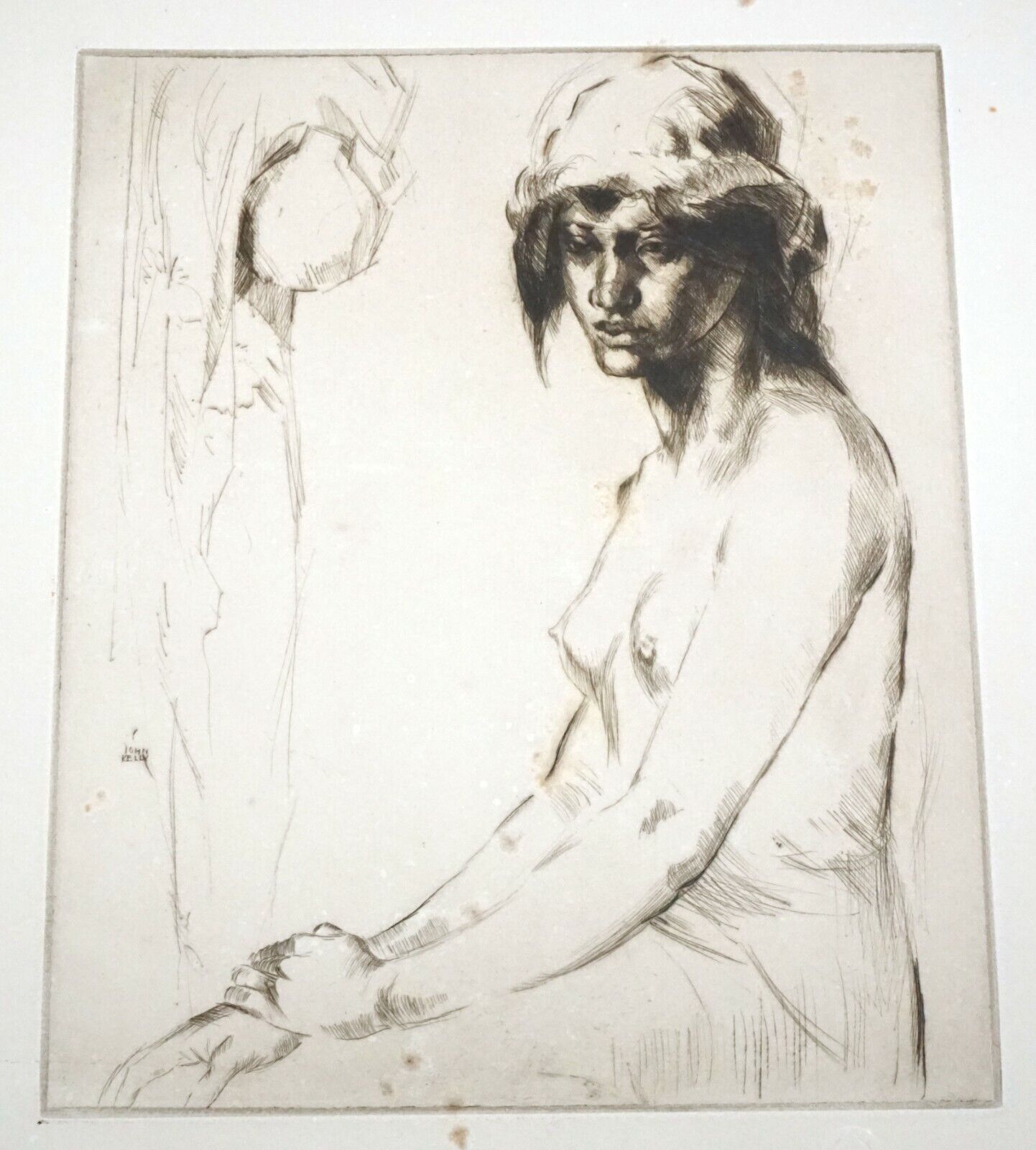 '30s Hawaii Etching Print Girl of Hawaii by John Melville Kelly (1879-1962)(Kel)