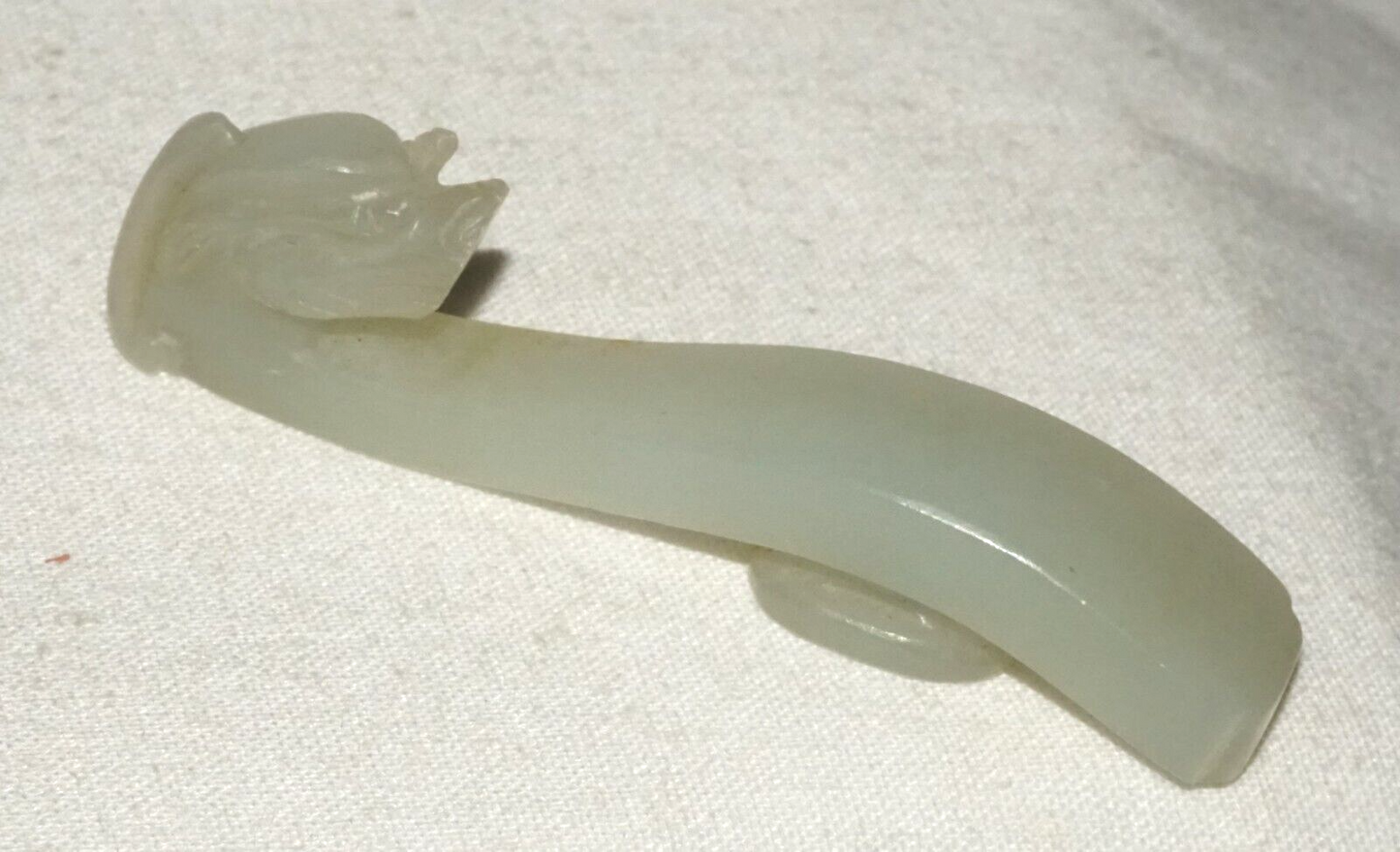 Antique Chinese Grey Green Nephrite Jade Dragon Belt Hook (UVi)#11