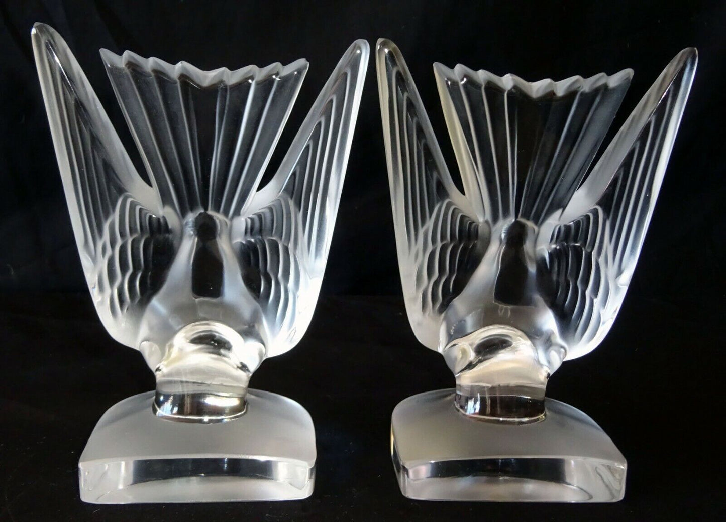 Vintage Pair French Frosted Crystal Dove Bookends Sculptures by Lalique (MeG)