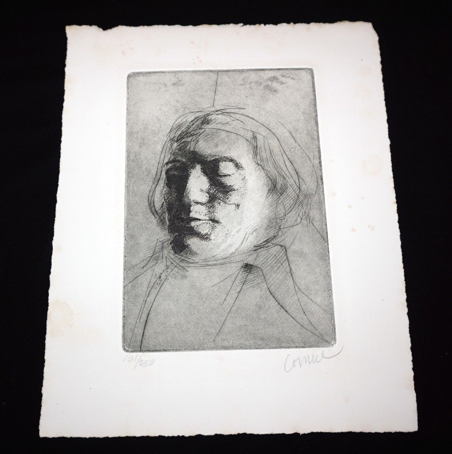 '60s California Etching Print "Male Portrait" by Thomas Cornell (1937-2012)(Mod)
