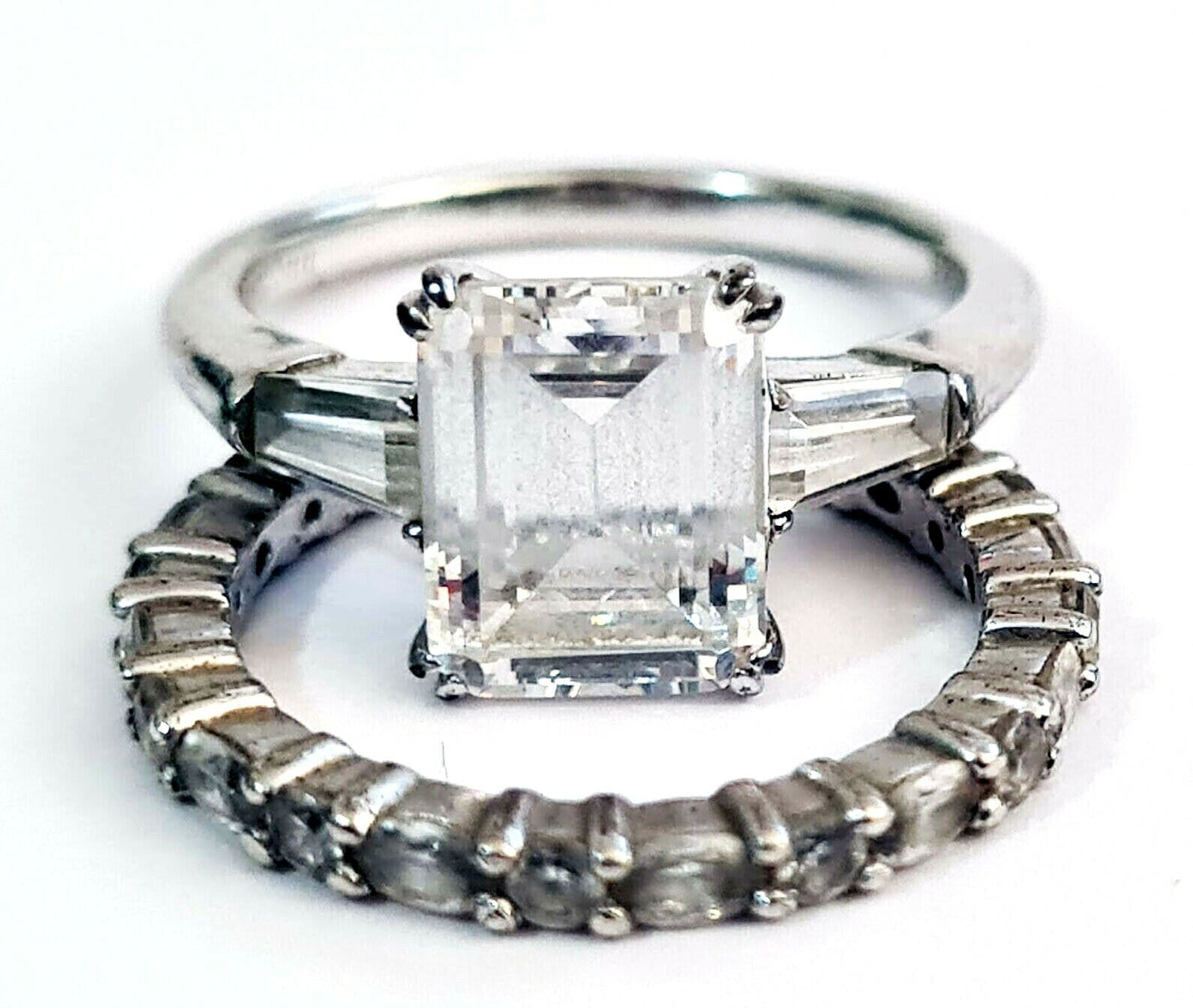 2Pc Vintage Sterling Silver & Cubic Zirconia Rings Sz. 5.5/6 (WMH)3f