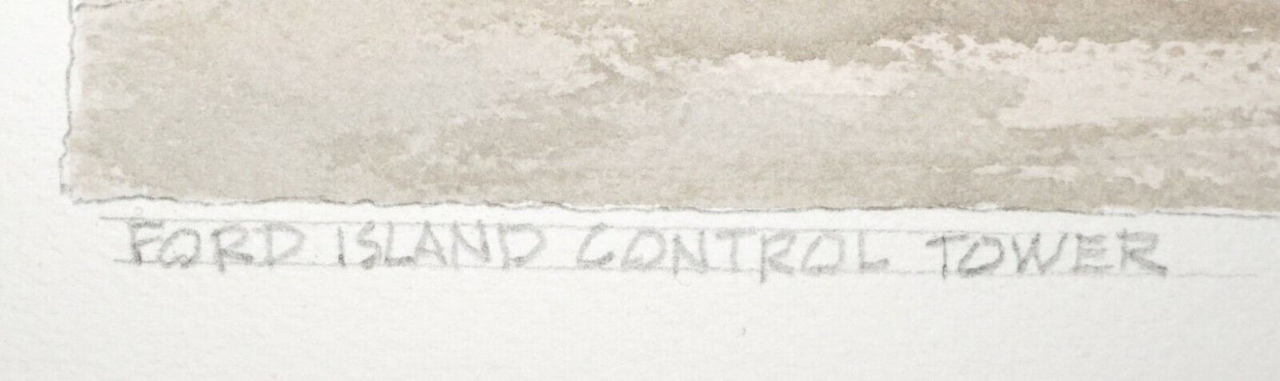 Hawaii Watercolor Painting Ford Island Control Tower Pearl Harbor L. Segedin #97