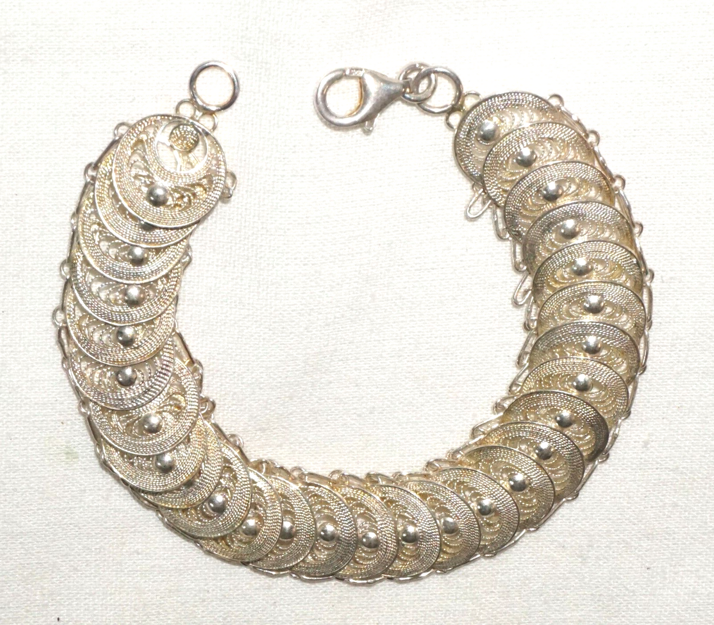 Italian Sterling Silver Filigree Crescent Bracelet 7 " w Lobster Clasp (TiG)