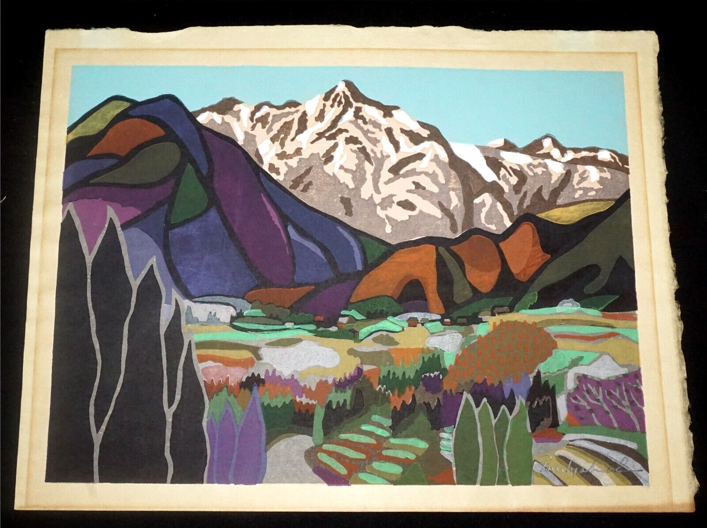 50s Japanese Woodblock Print Sprint Mountains Mabuchi Toru (1920 - 1994) (SeF)