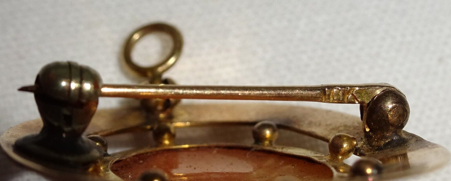 Vintage 10K Yellow Gold Shell Cameo w. Female Bust Motif (Yir)