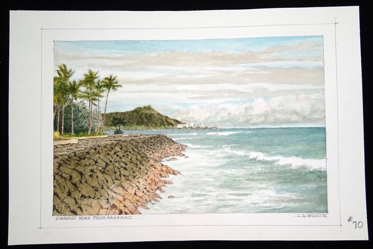 Orig Hawaii Watercolor Painting "Diamond Head from Kakaako" by L. Segedin #70