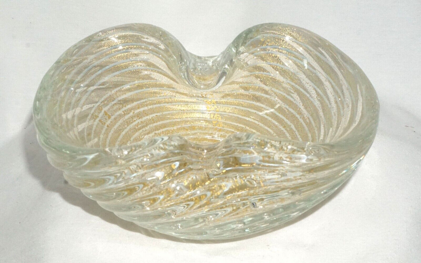 Vintage Italian Barovier Toso Zerati Gold Swirl Murano Glass Pinched Bowl (MiM)