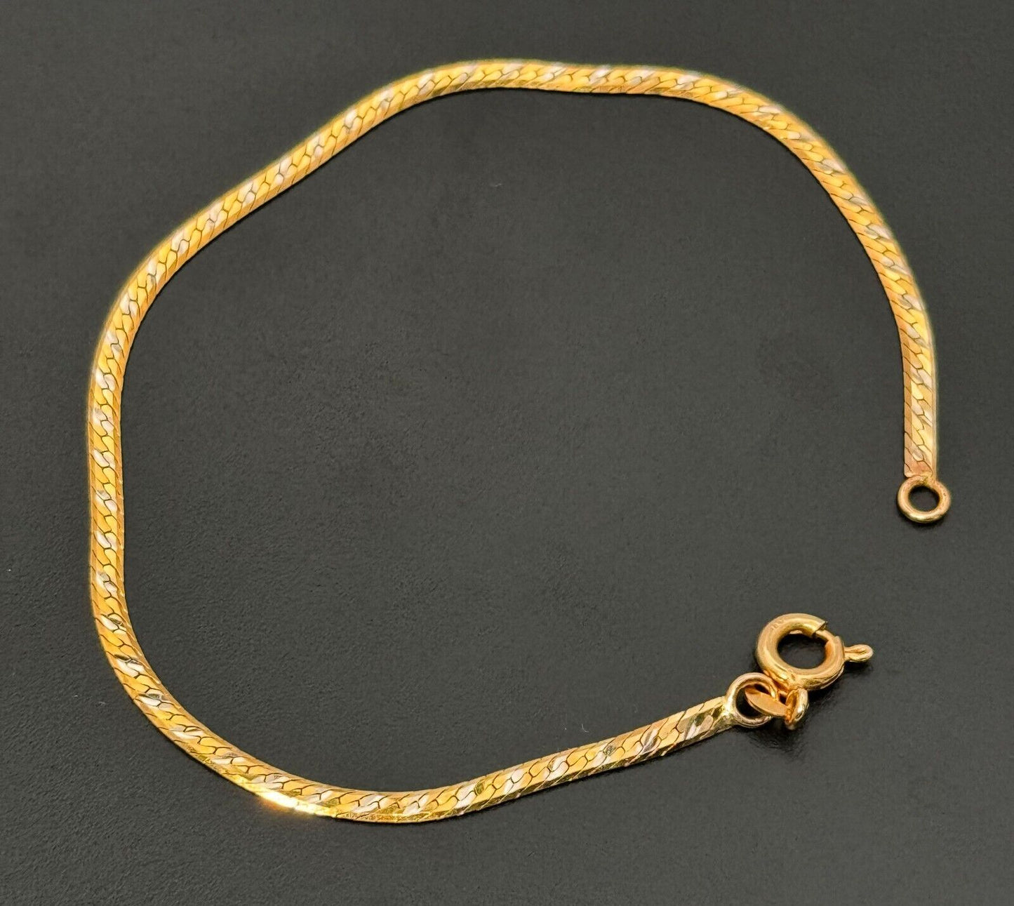 Italian 14k Two-Toned Gold 7" Serpentine Bracelet w Spring Ring Clasp (MeC)
