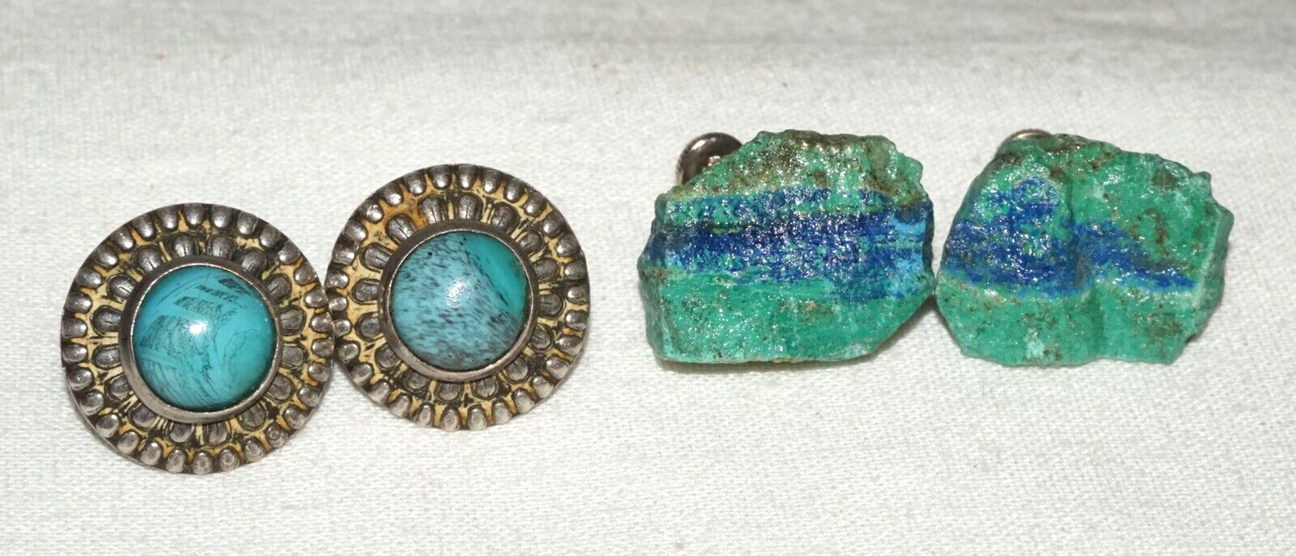 2xPair Sterling Silver Earrings set w. Turquoise & Rough Stone Accents (KoS) L12