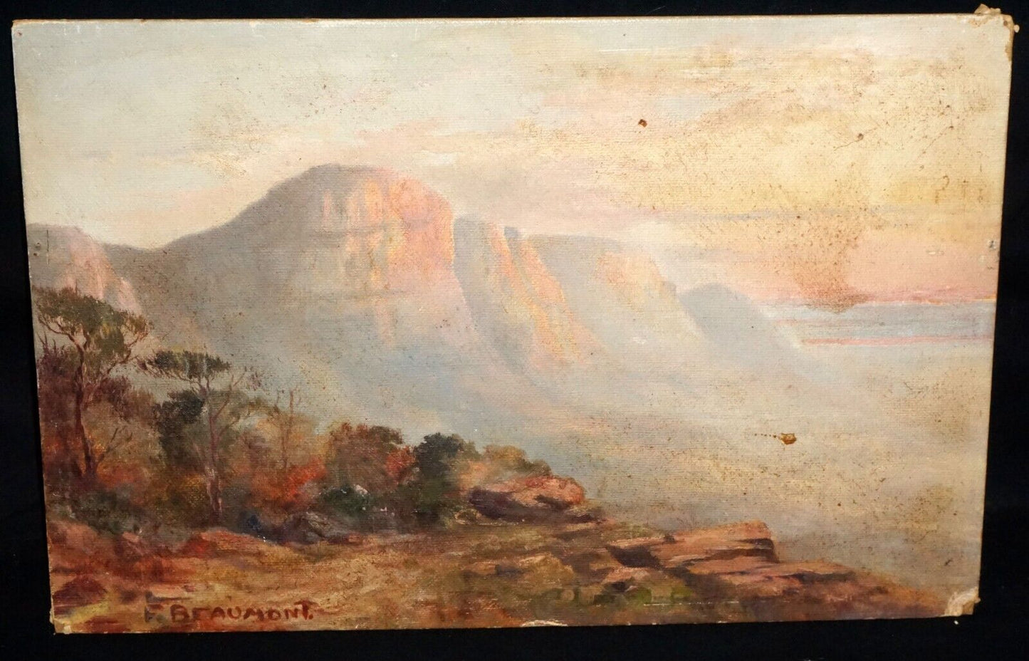 Vintage South Western Oil Painting Mountain Landscape by F. Beaumont (New)