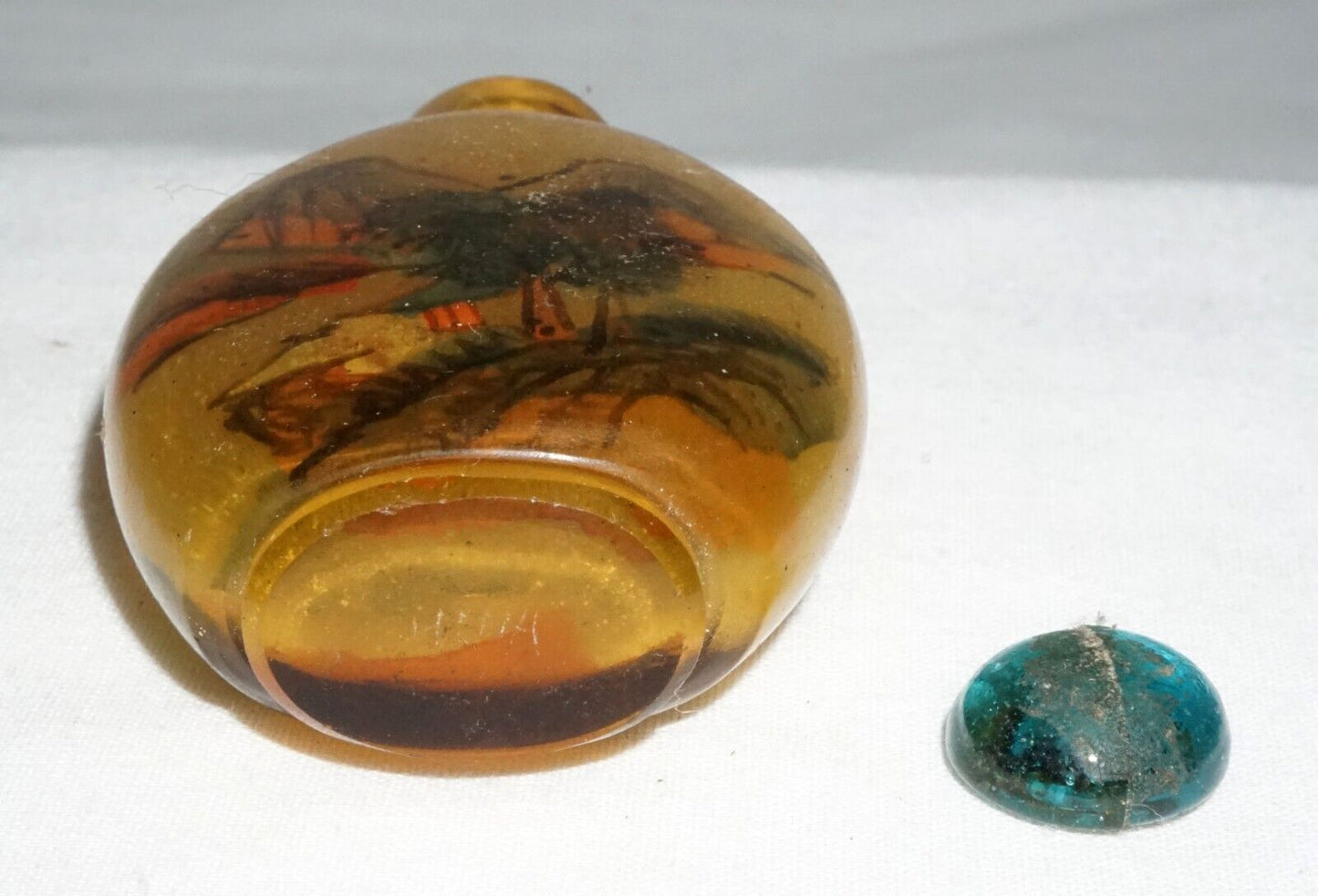 Vintage Chinese Reverse Painted Glass Snuff Bottle w. Landscape Motifs (LLA)