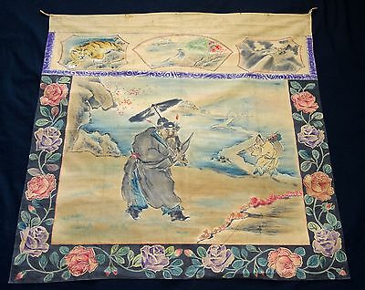 1920s Chinese Cotton Altar Cloth Folk Painting Zhongkui Motif (Eic) IC
